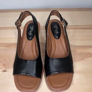 Eurosoft Gabel Wedge Sandal Heels Size 9.5 Slingback Open Toe Comfort Cushion